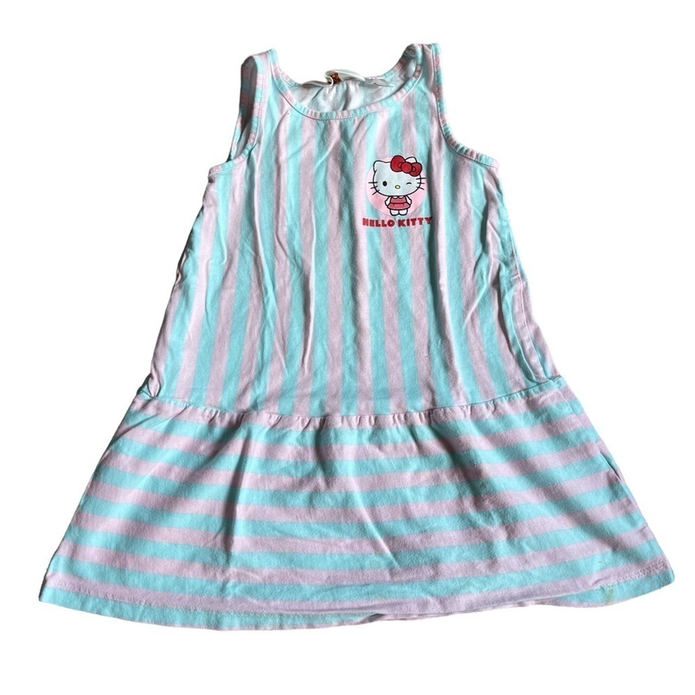 H&M Hello Kitty Graphic Pink & Blue Stripe Sleeveless Dress US 3-4T